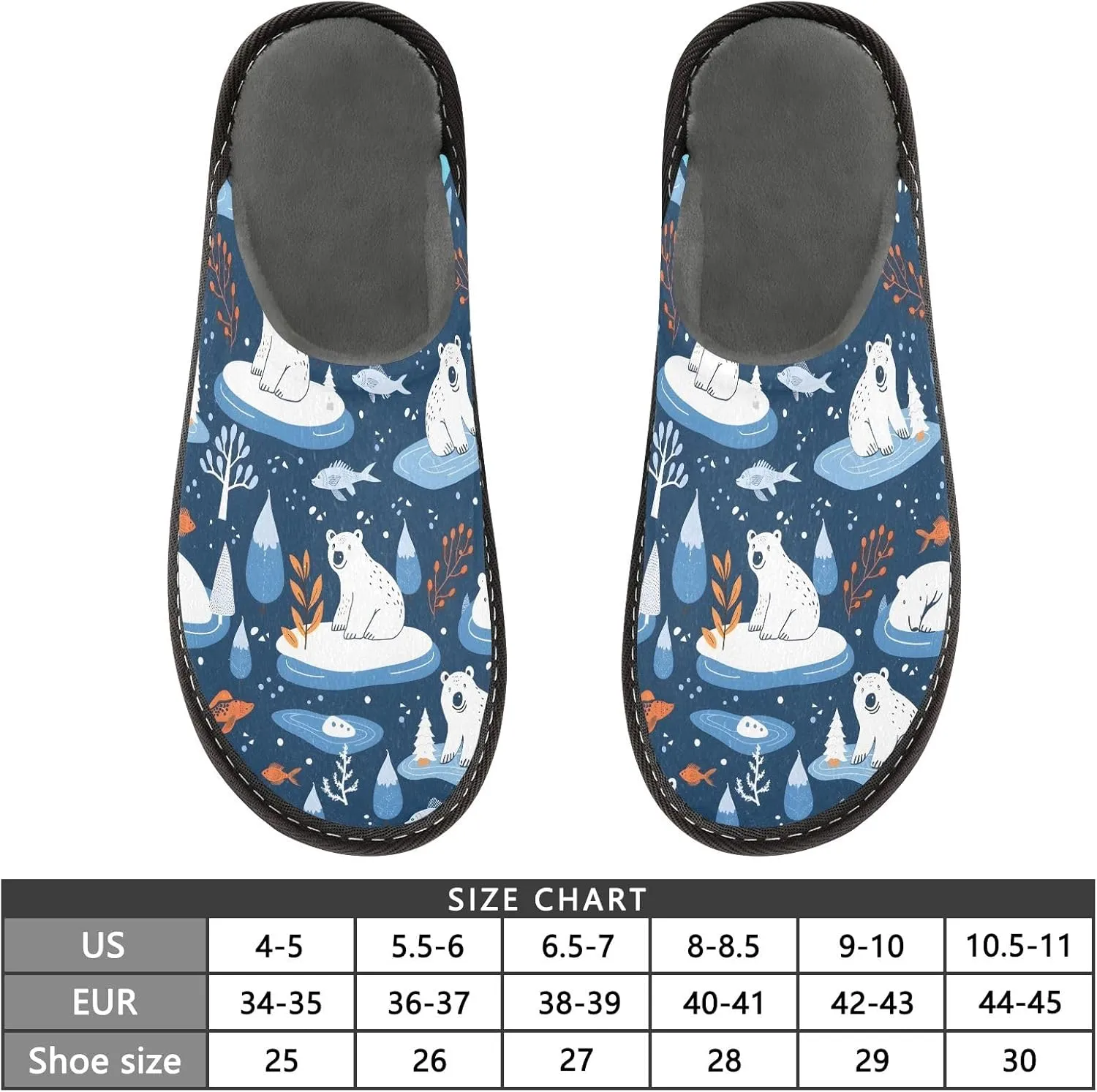 senya Arctic Bears Snowflake Fuzzy Slippers Soft Home Bedroom Slippers for Women Men House Shoes
