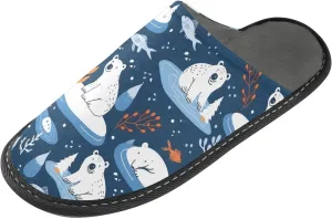 senya Arctic Bears Snowflake Fuzzy Slippers Soft Home Bedroom Slippers for Women Men House Shoes