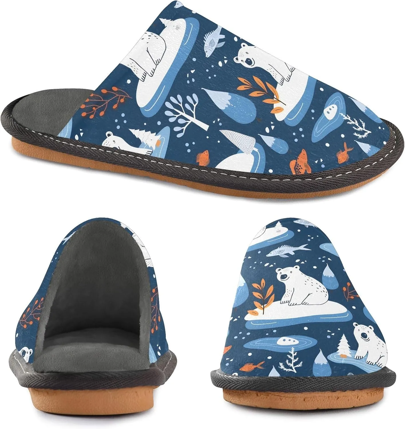 senya Arctic Bears Snowflake Fuzzy Slippers Soft Home Bedroom Slippers for Women Men House Shoes