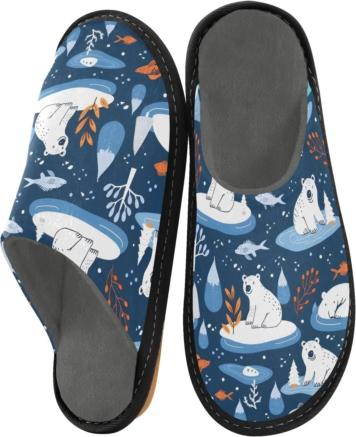 senya Arctic Bears Snowflake Fuzzy Slippers Soft Home Bedroom Slippers for Women Men House Shoes