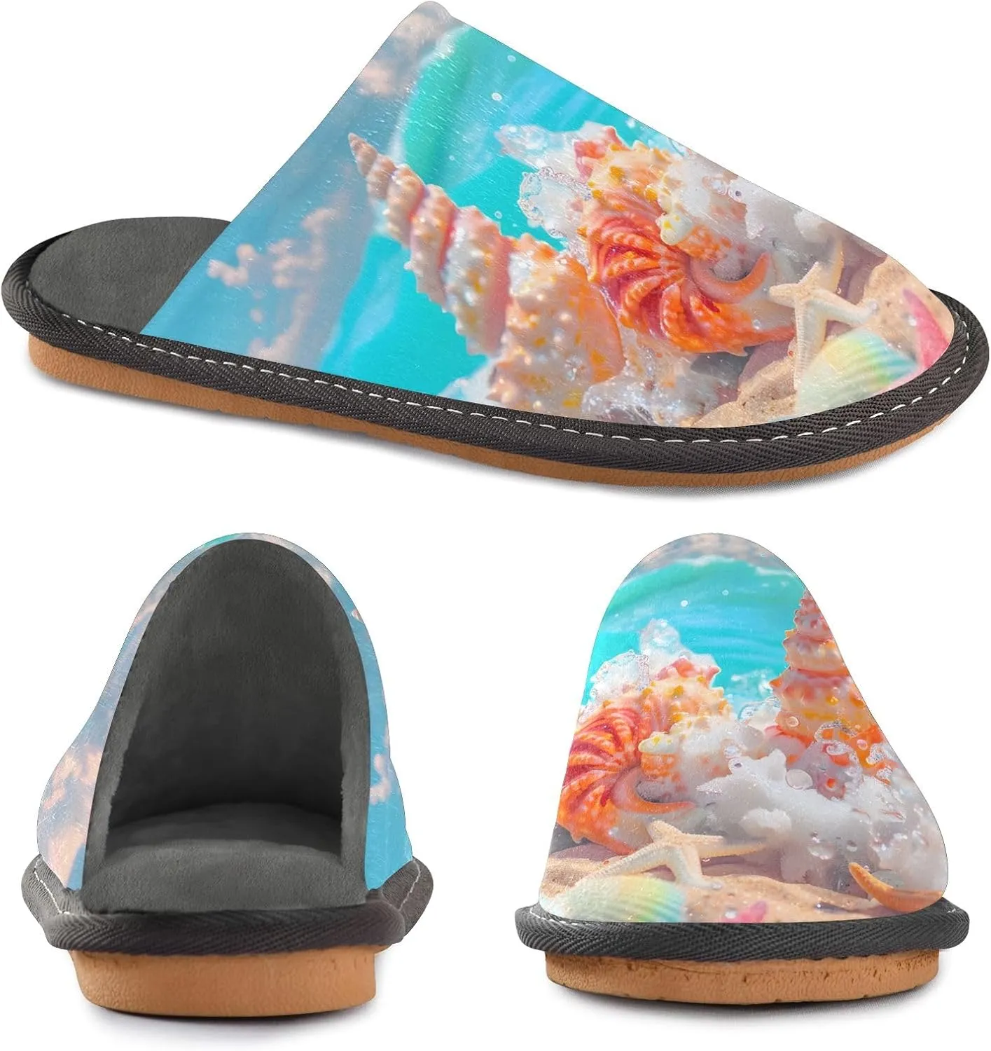 senya Seaside Beach Fuzzy Slippers Soft Home Bedroom Slippers for Women Men House Shoes