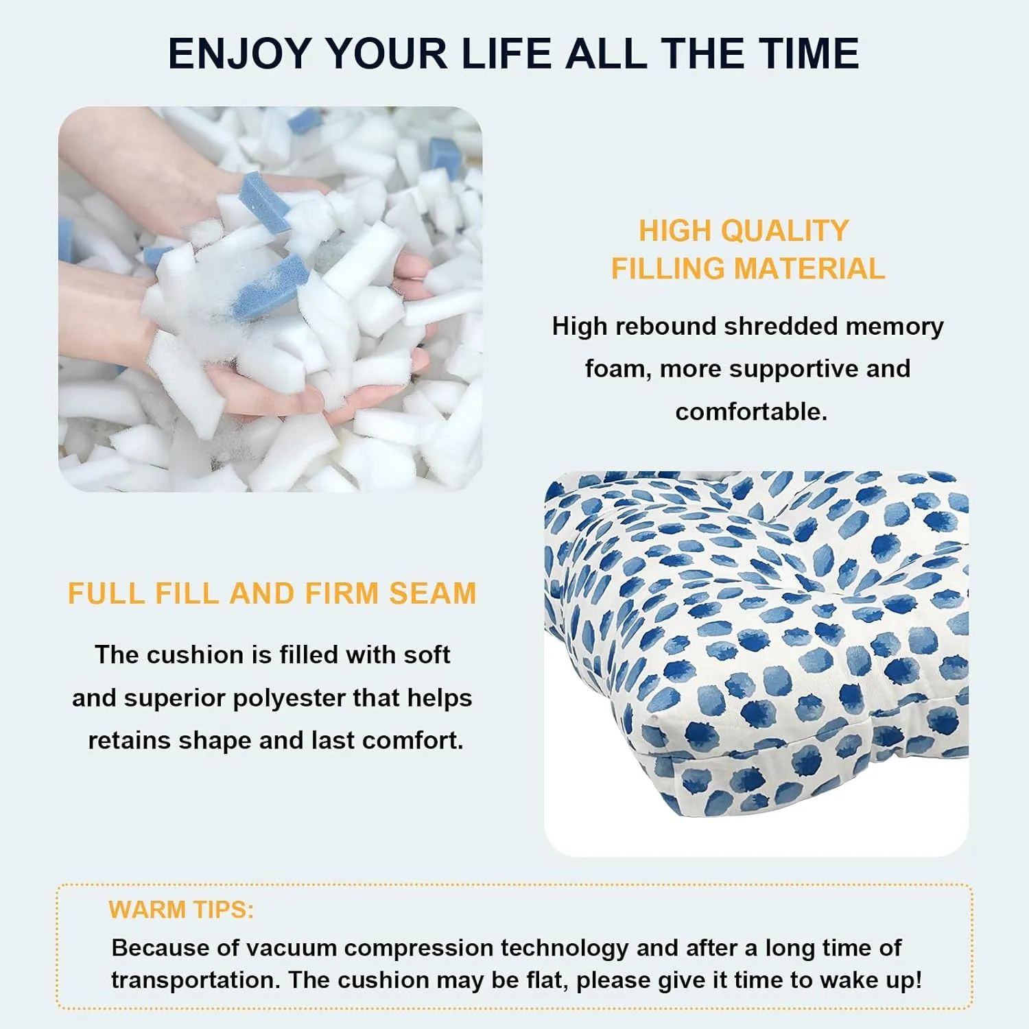 Set of 2 Outdoor High Back Chair Cushions 44"x 22",Water Repellent Rocking Seat Cushions Replacement, Seat/Back Chair Cushions for Patio,Porch,Balcony and Indoor - Brush Blue
