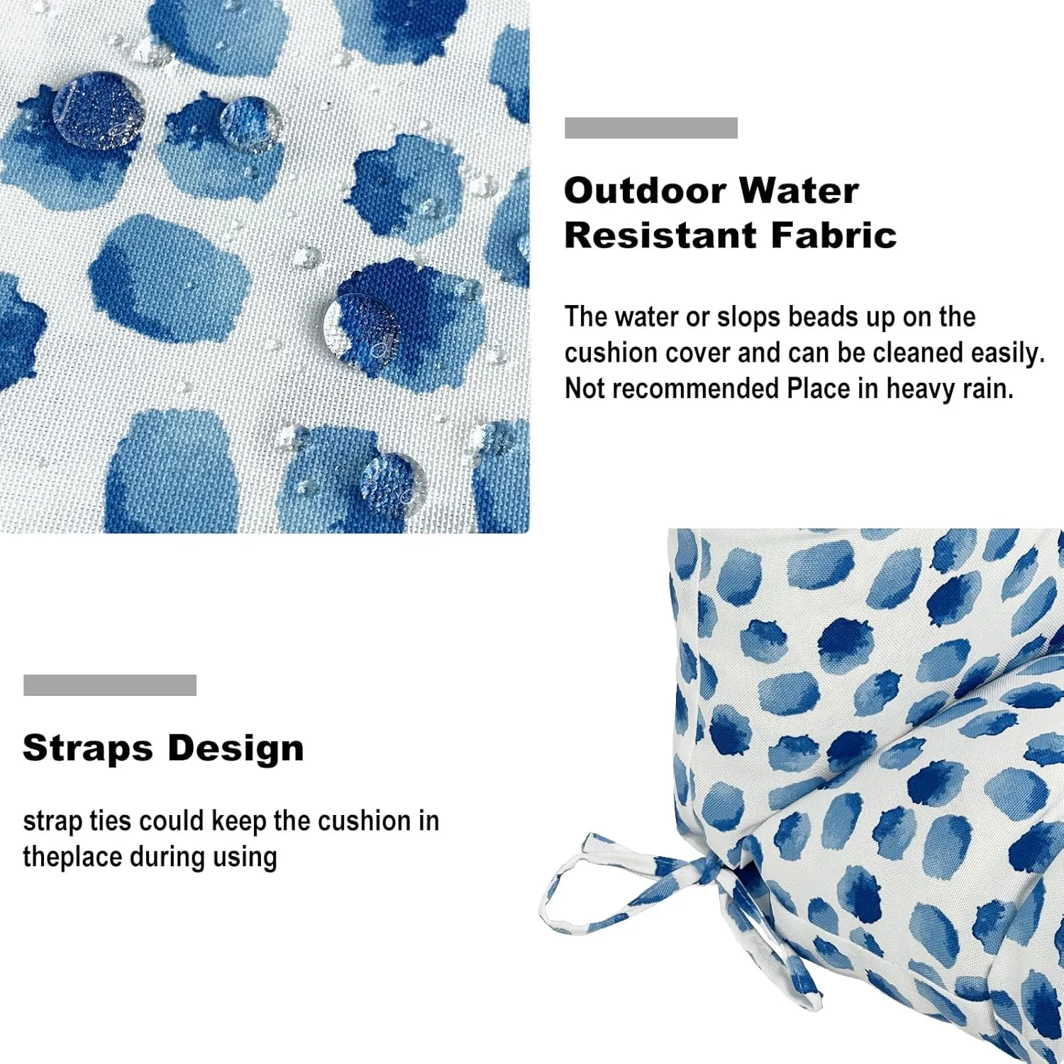 Set of 2 Outdoor High Back Chair Cushions 44"x 22",Water Repellent Rocking Seat Cushions Replacement, Seat/Back Chair Cushions for Patio,Porch,Balcony and Indoor - Brush Blue
