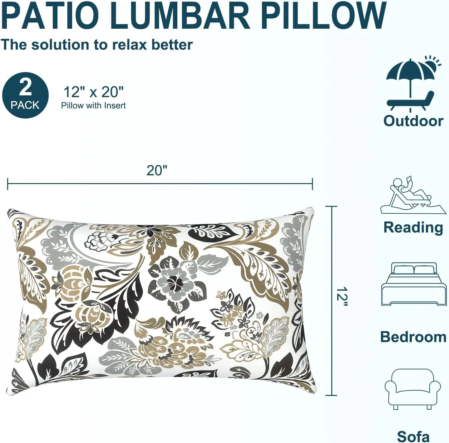 Set of 2 Outdoor Lumbar Pillows 12 x 20 Inch, Rectangle Patio Lumbar Pillows with Inner, Decorative Throw Pillows for Balcony, Porch, Couch and Patio Furniture Use - Dailey Tan