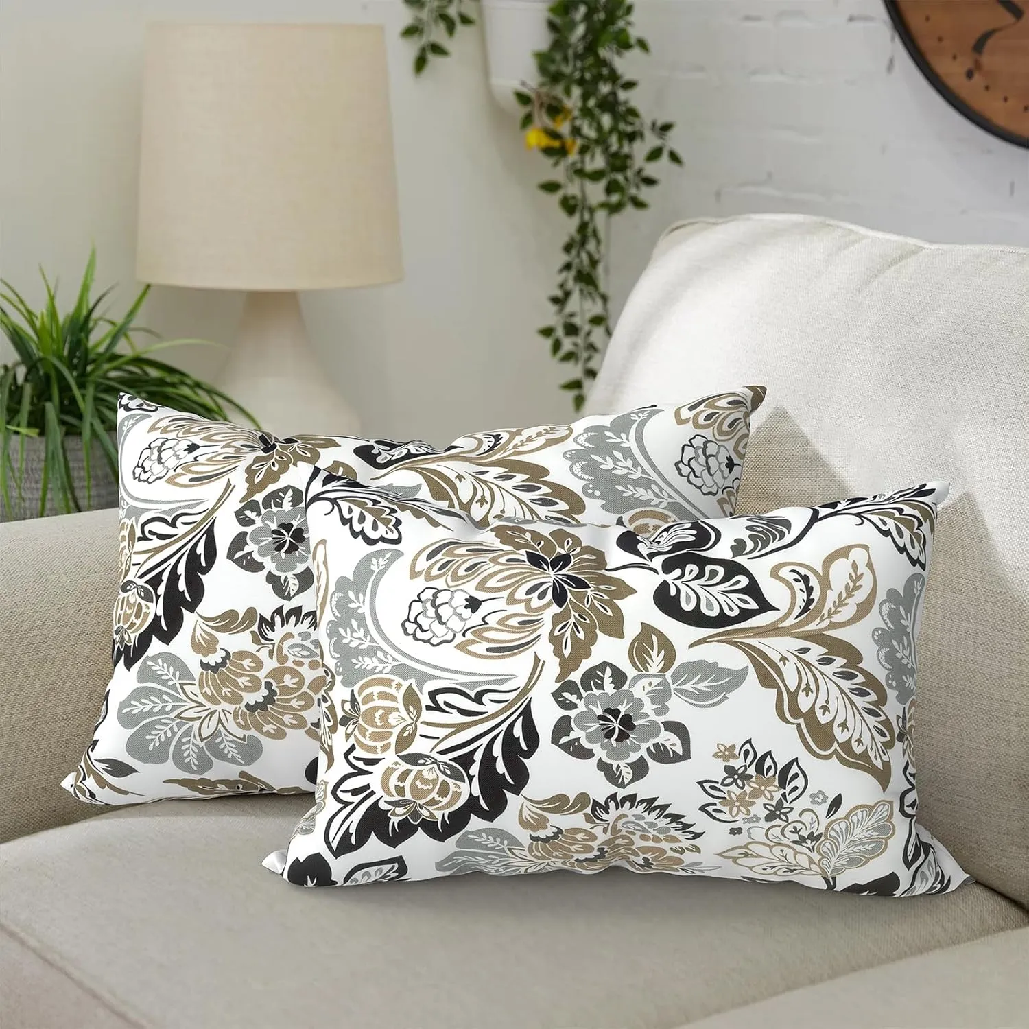 Set of 2 Outdoor Lumbar Pillows 12 x 20 Inch, Rectangle Patio Lumbar Pillows with Inner, Decorative Throw Pillows for Balcony, Porch, Couch and Patio Furniture Use - Dailey Tan