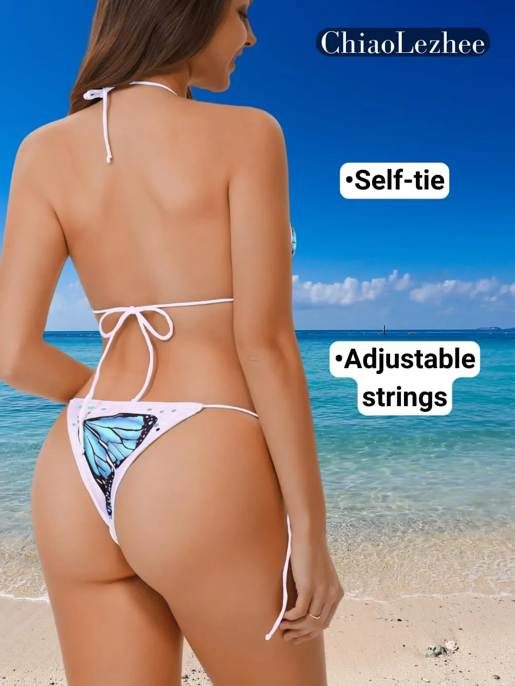 Sexy Butterfly Bikini, Two Piece Thong, Tan Through Beachwear