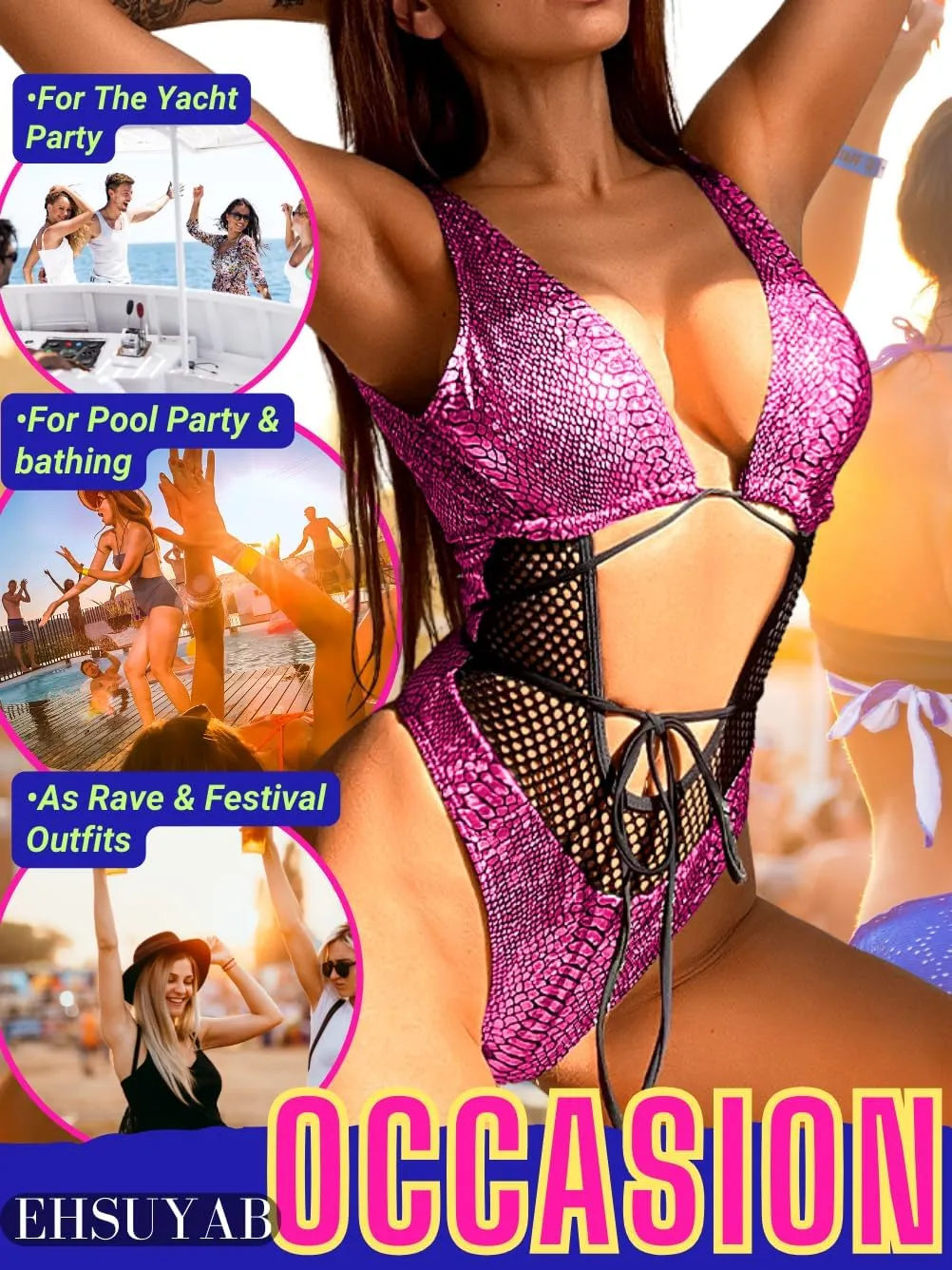 Sexy One Piece Swimsuits, High Cut Backless, Plunge Rave Outfits