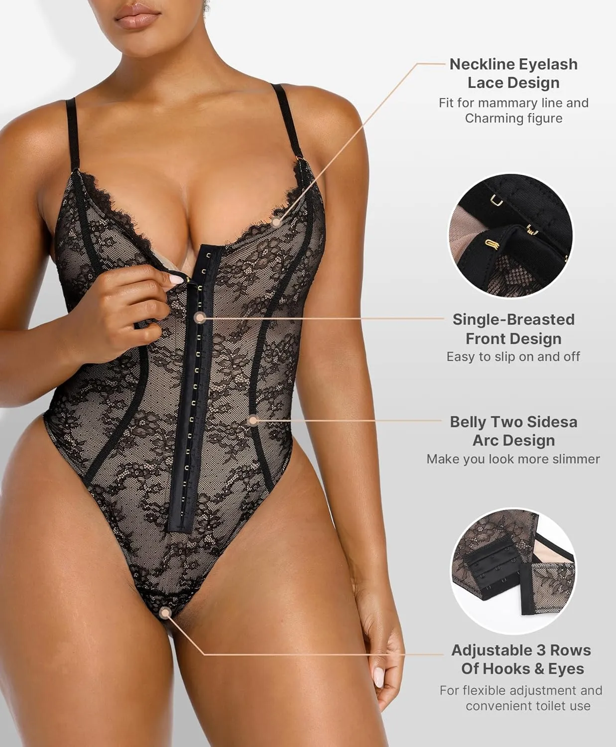 SHAPELLX Lace Bodysuit for Women Tummy Control Shapewear Backless Body Suits One Piece Body Shaper Thongs