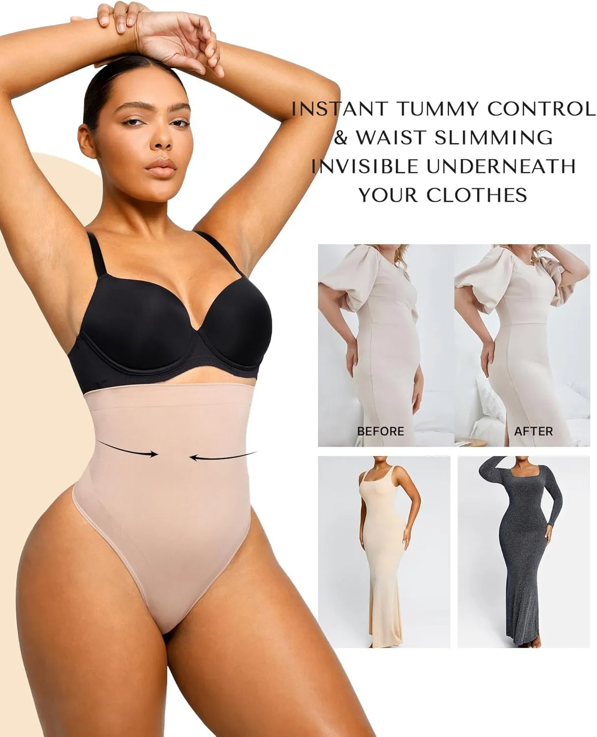 SHAPELLX Shapewear Tummy Control Seamless High Waisted Body Shaper Waist Slimming Thong Underwear Girdle Tummy Slimmer