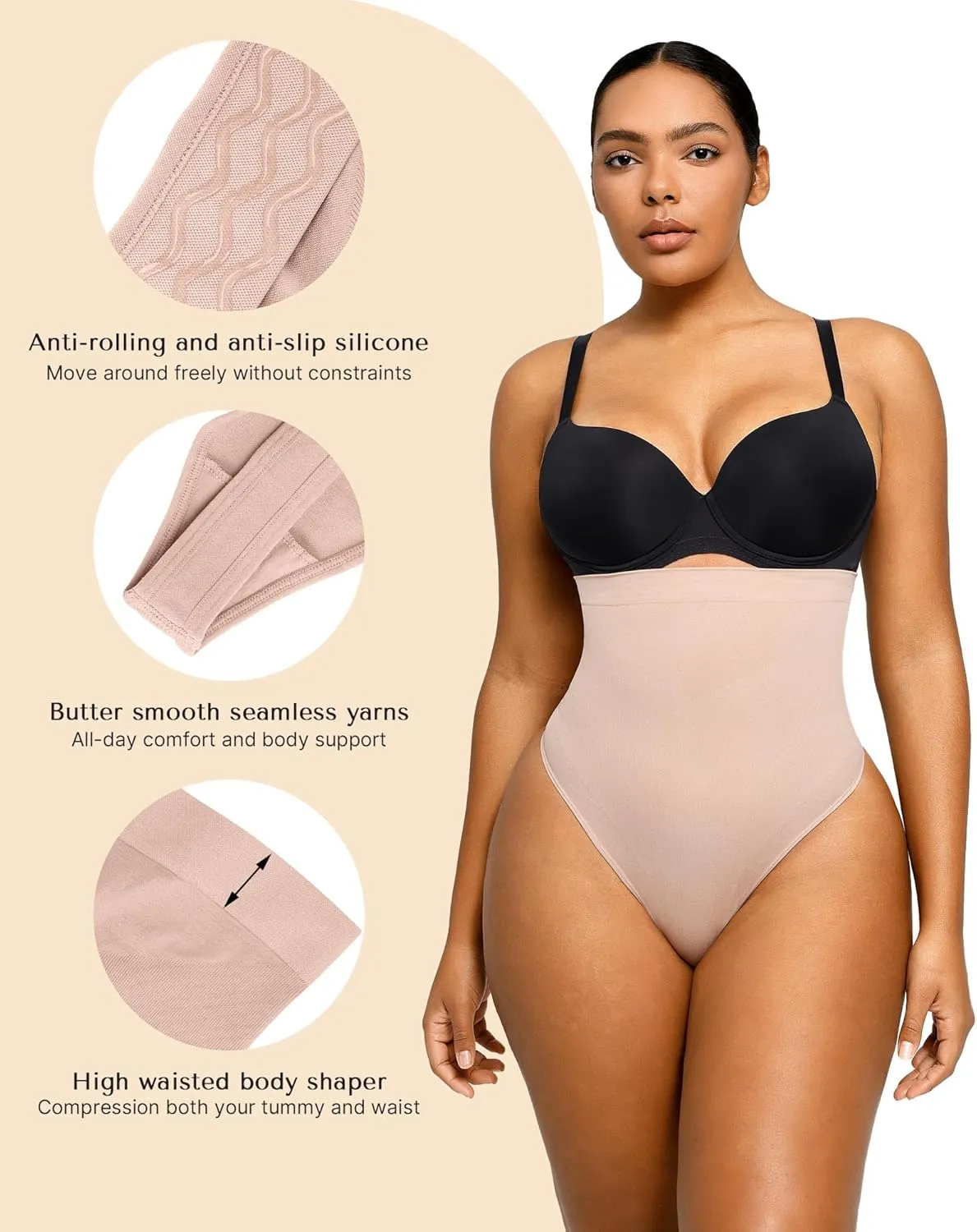 SHAPELLX Shapewear Tummy Control Seamless High Waisted Body Shaper Waist Slimming Thong Underwear Girdle Tummy Slimmer