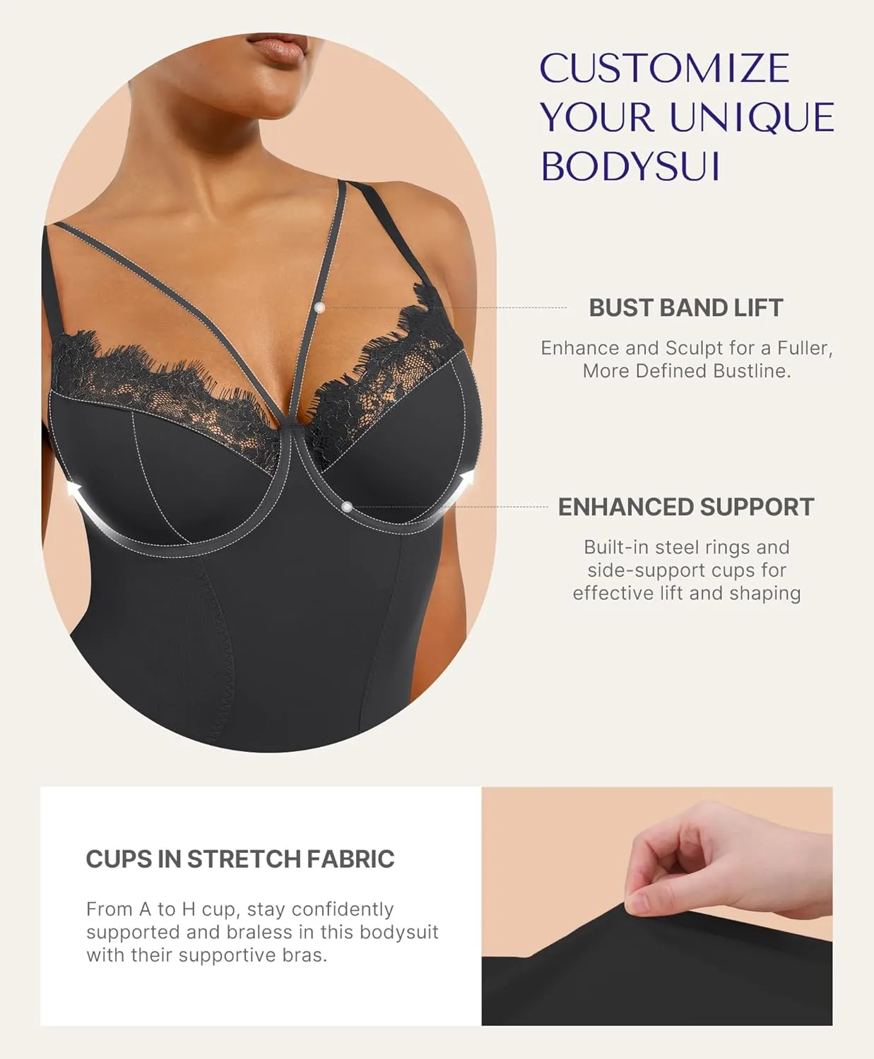 SHAPELLX Women's Shapewear Bodysuit Tummy Control Body Shaper Lace Sculpting Snatched Waist Body Suit V Neck Thong Bodysuit