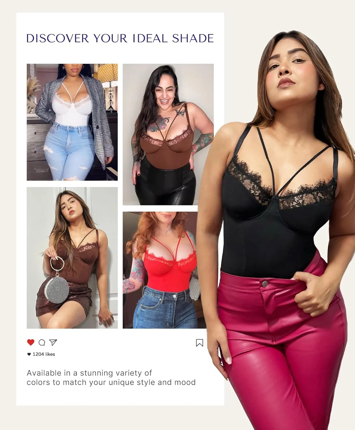 SHAPELLX Women's Shapewear Bodysuit Tummy Control Body Shaper Lace Sculpting Snatched Waist Body Suit V Neck Thong Bodysuit