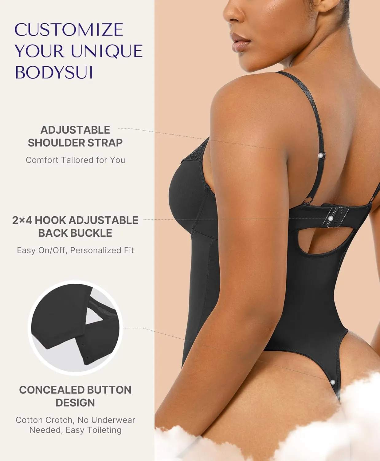 SHAPELLX Women's Shapewear Bodysuit Tummy Control Body Shaper Lace Sculpting Snatched Waist Body Suit V Neck Thong Bodysuit
