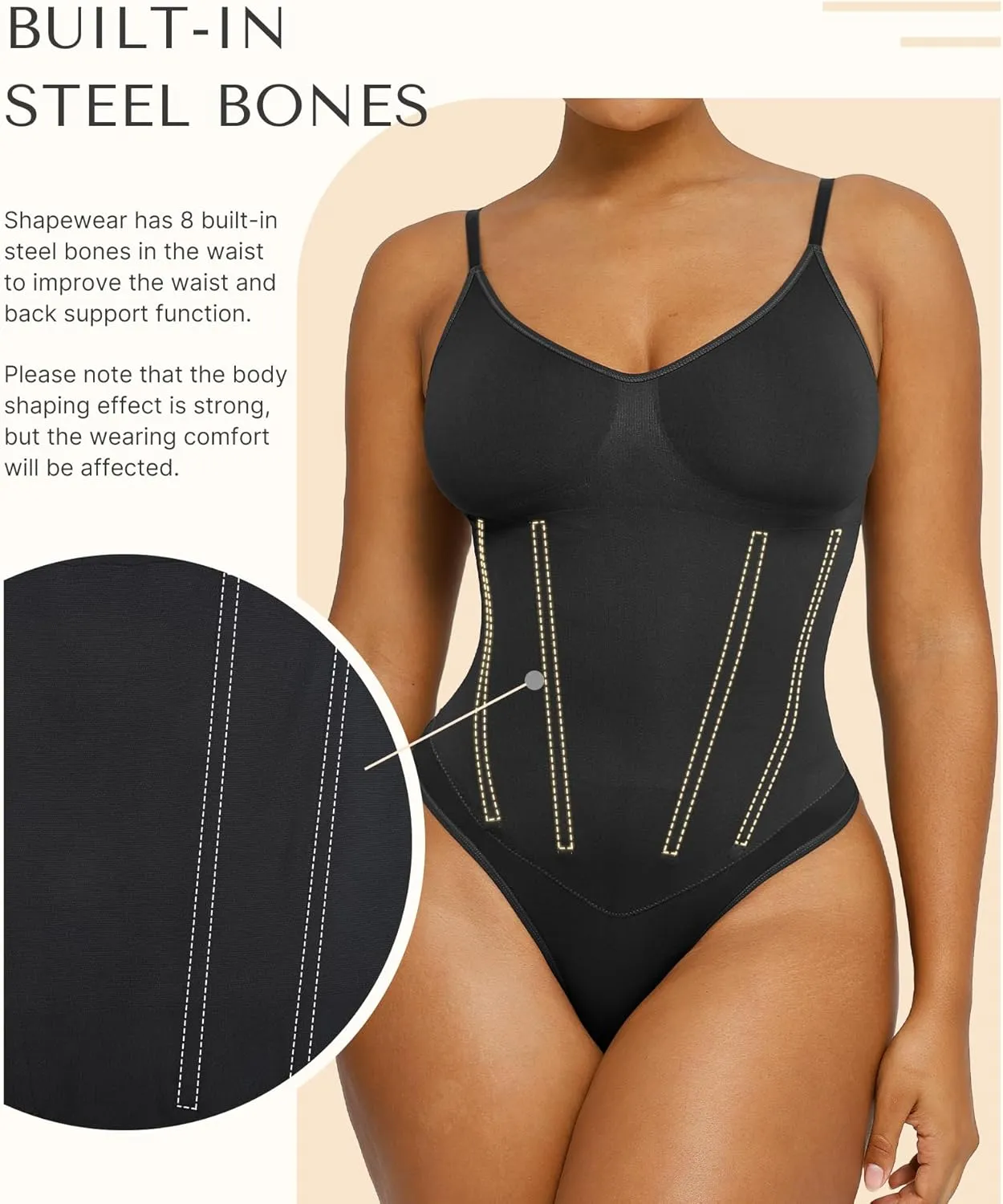 SHAPELLX Womens Shapewear Tummy Control Thong Slimming Body Shaper Seamless Compression Top Waist Boning Corset Bodysuit