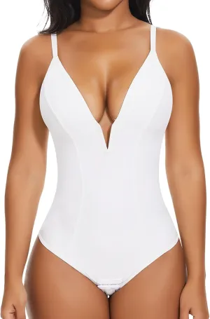SHAPERIN Bodysuit for Women Shapewear Tummy Control Deep V Neck Plunge Sleeveless Backless Thong Body Suit Tank Top