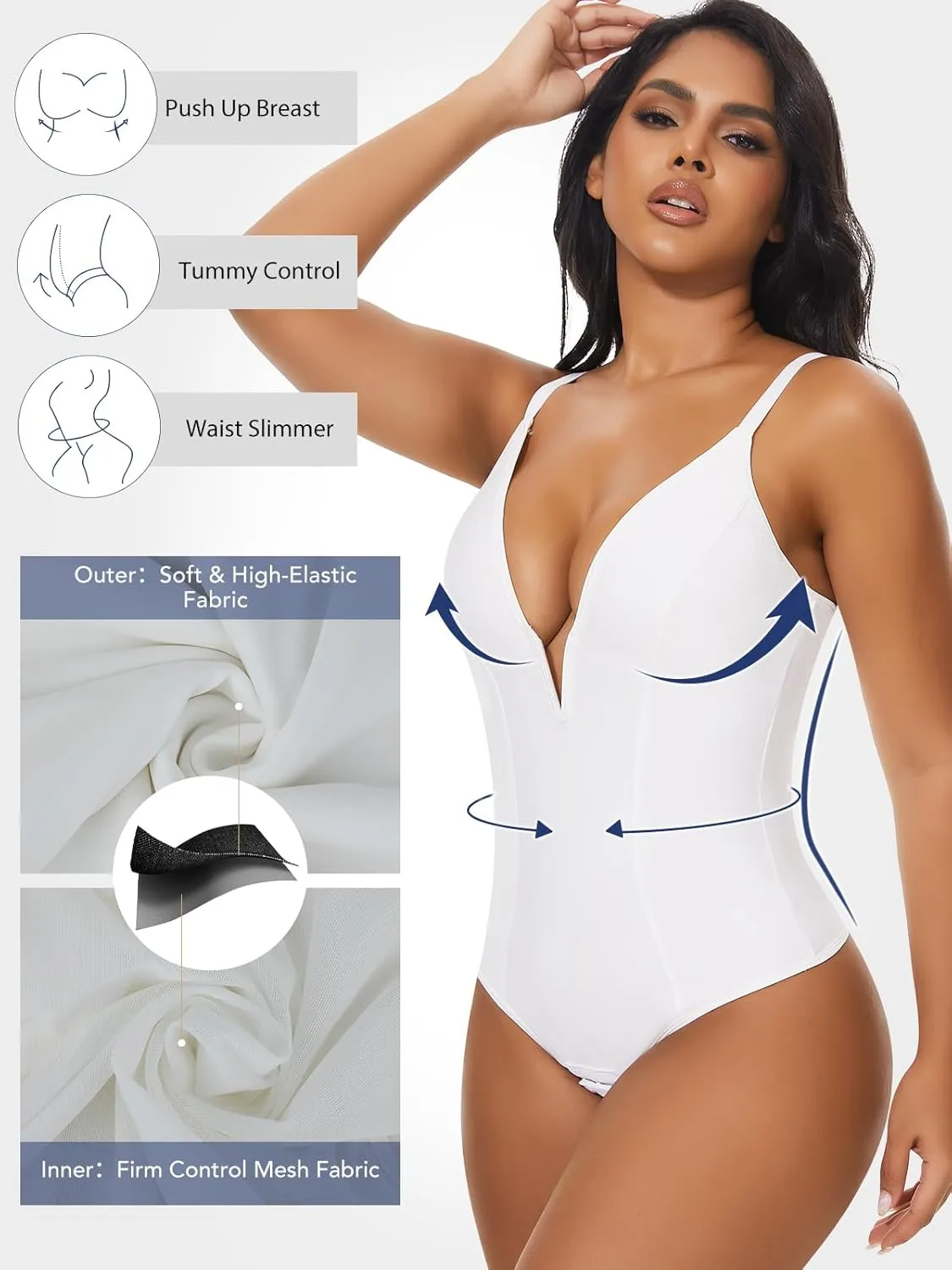 SHAPERIN Bodysuit for Women Shapewear Tummy Control Deep V Neck Plunge Sleeveless Backless Thong Body Suit Tank Top