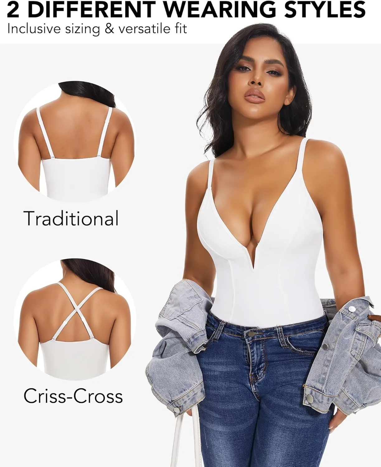SHAPERIN Bodysuit for Women Shapewear Tummy Control Deep V Neck Plunge Sleeveless Backless Thong Body Suit Tank Top