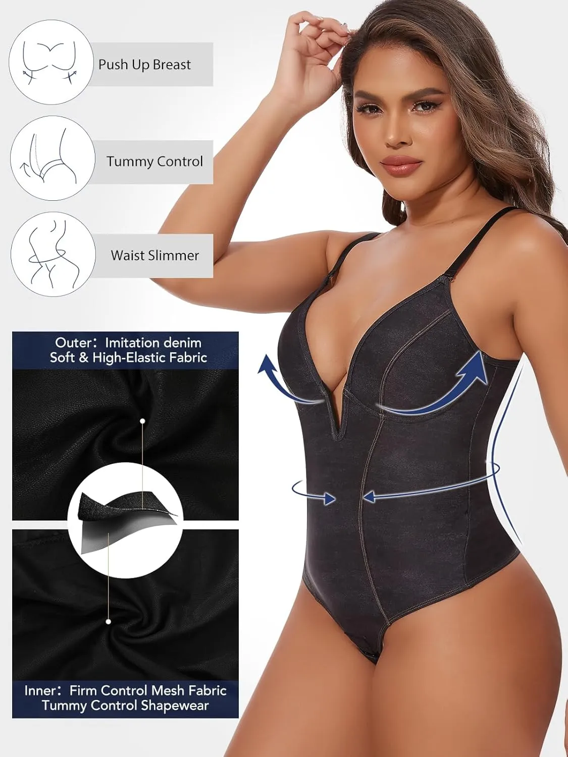 SHAPERIN Bodysuit for Women Shapewear Tummy Control Deep V Neck Plunge Sleeveless Backless Thong Body Suit Tank Top