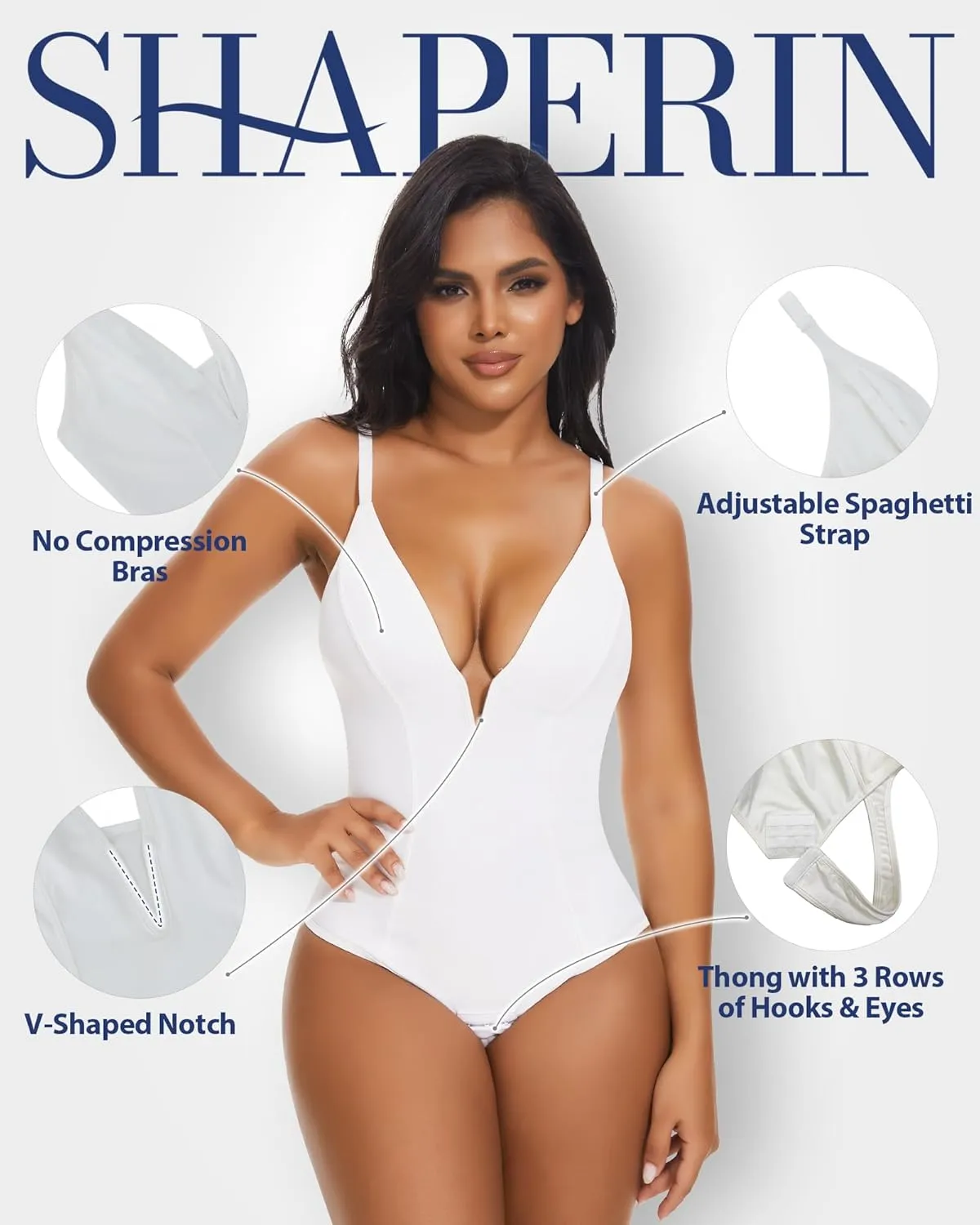 SHAPERIN Bodysuit for Women Shapewear Tummy Control Deep V Neck Plunge Sleeveless Backless Thong Body Suit Tank Top