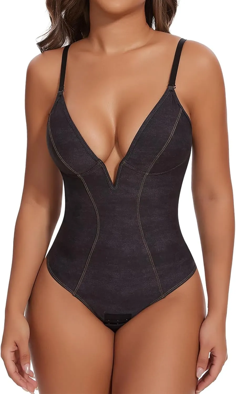 SHAPERIN Bodysuit for Women Shapewear Tummy Control Deep V Neck Plunge Sleeveless Backless Thong Body Suit Tank Top