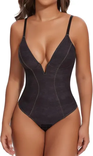 SHAPERIN Bodysuit for Women Shapewear Tummy Control Deep V Neck Plunge Sleeveless Backless Thong Body Suit Tank Top