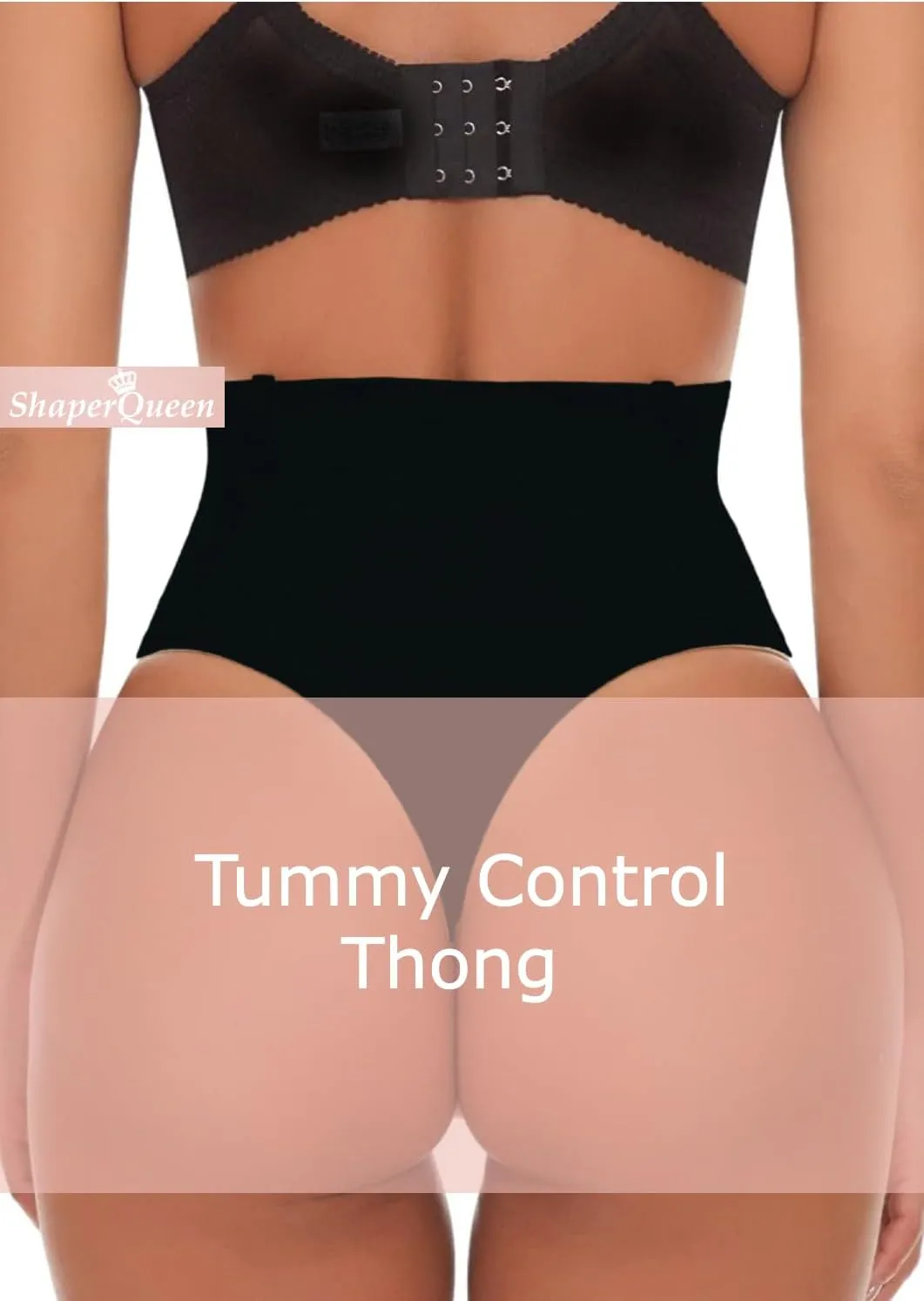 ShaperQueen102B Tummy Control Shapewear Thong for Women – Black High Waist Tummy Control Thong, Waist Cincher for Women