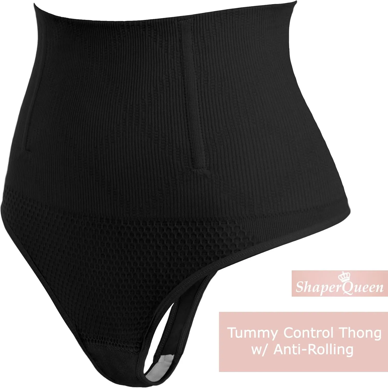 ShaperQueen102B Tummy Control Shapewear Thong for Women – Black High Waist Tummy Control Thong, Waist Cincher for Women
