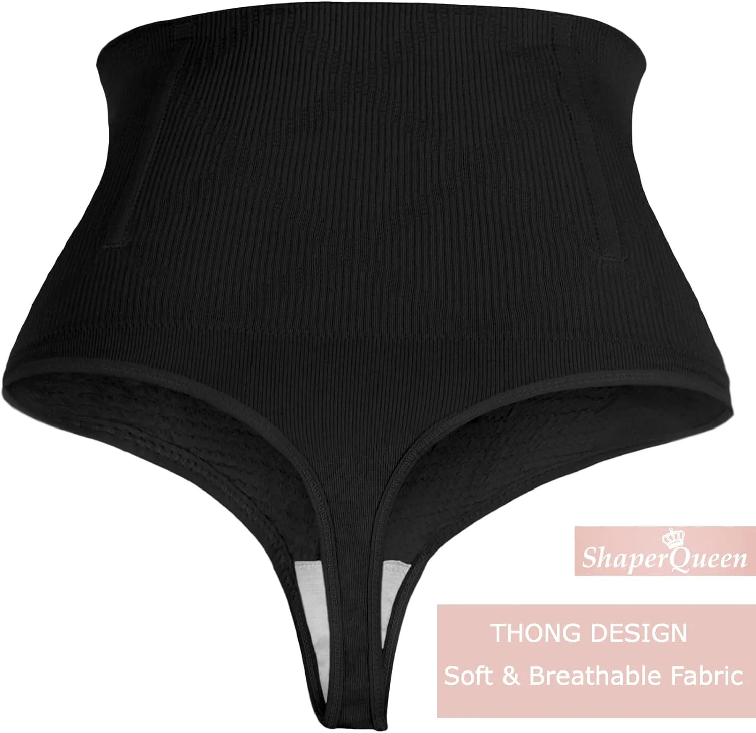 ShaperQueen102B Tummy Control Shapewear Thong for Women – Black High Waist Tummy Control Thong, Waist Cincher for Women