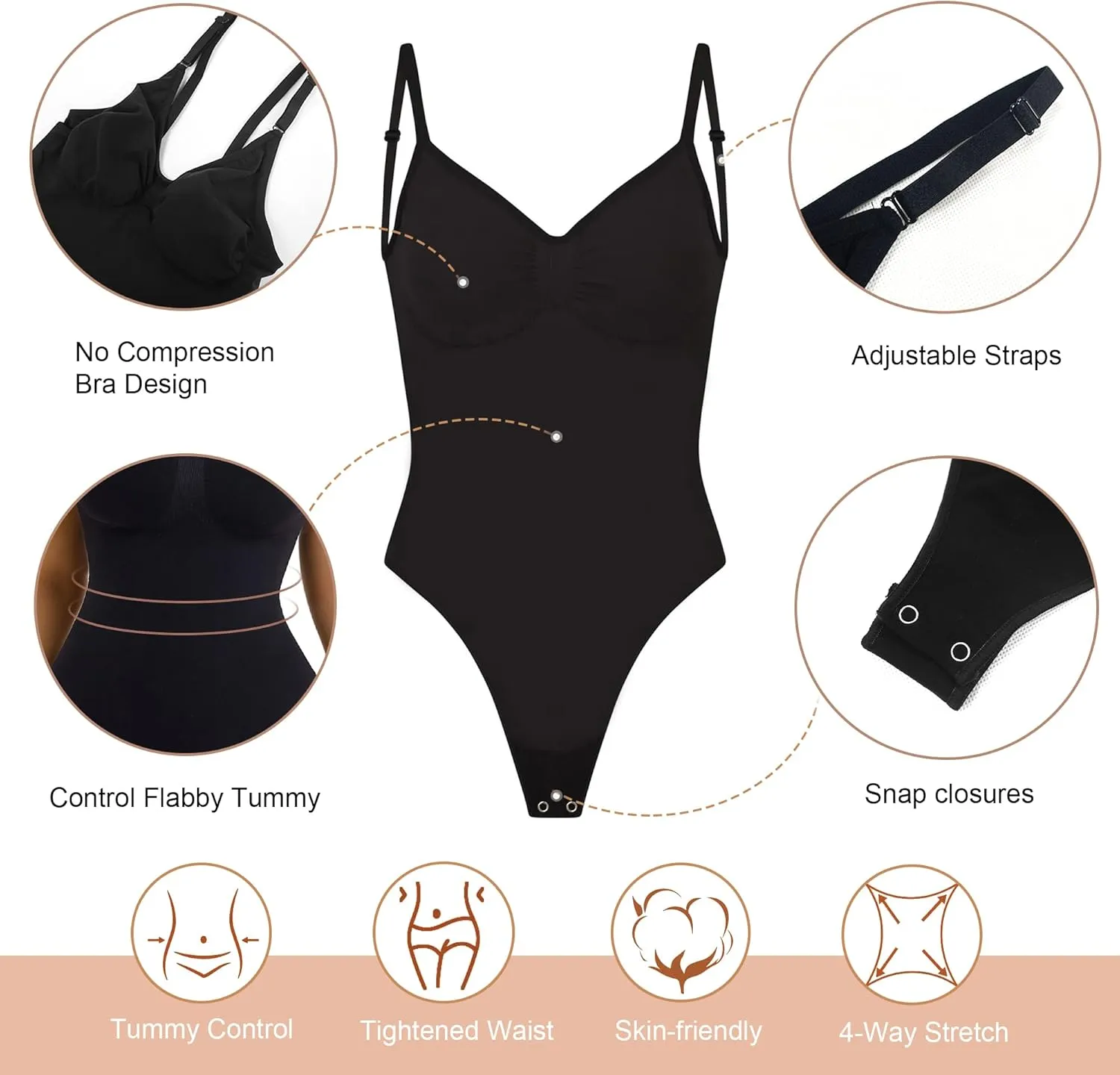 SHAPERX Low Back Bodysuit for Women Tummy Control Shapewear Seamless Sculpting Body Shaper Thong Tank Top