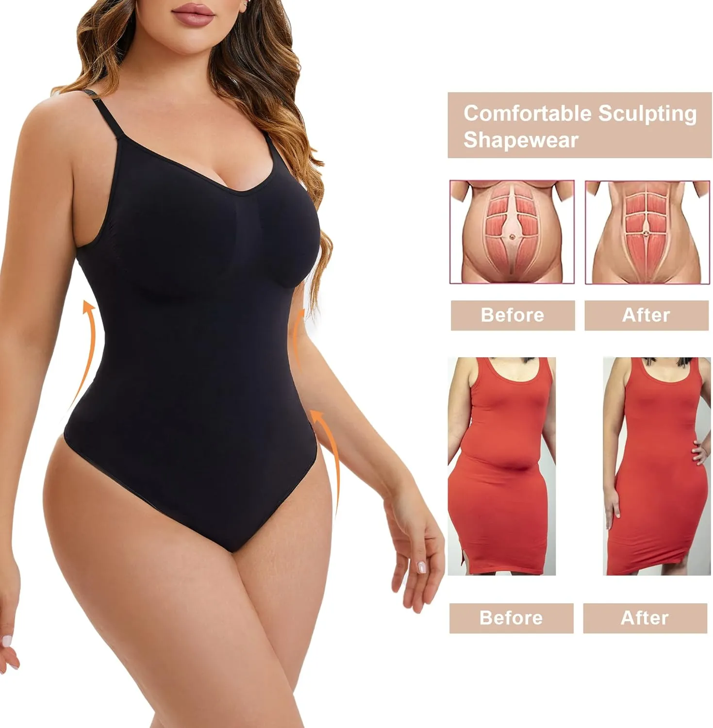 SHAPERX Low Back Bodysuit for Women Tummy Control Shapewear Seamless Sculpting Body Shaper Thong Tank Top
