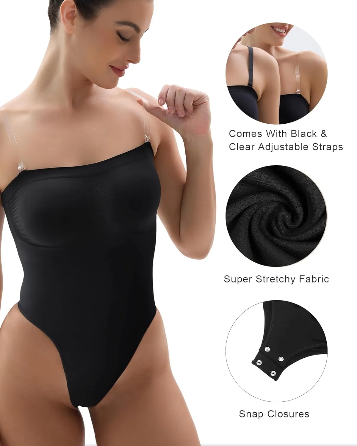 SHAPERX Strapless Shortie Bodysuit for Women Tummy Control Shapewear Seamless Sculpt Body Shaper with Removable Straps