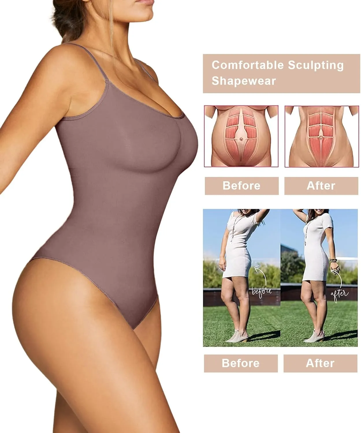 SHAPERX Women's Shapewear Bodysuit Tummy Control Body Shaper Seamless Sculpting Snatched Waist Body Suit