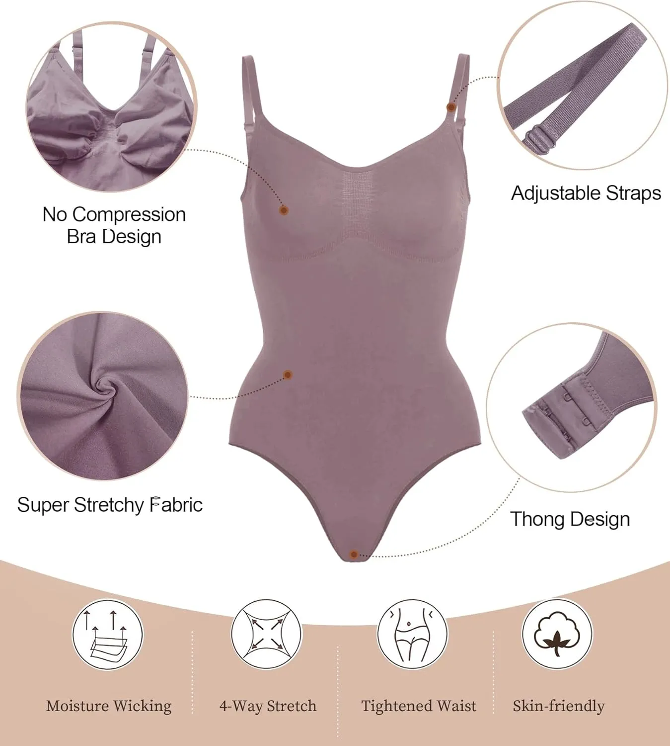 SHAPERX Women's Shapewear Bodysuit Tummy Control Body Shaper Seamless Sculpting Snatched Waist Body Suit