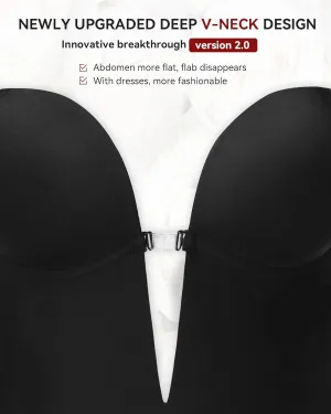 SHAPSHE Low Back Plunge Shapewear Backless Deep V Neck Bra Body Shaper Bodysuit Seamless Thong Daily Use Open Crotch