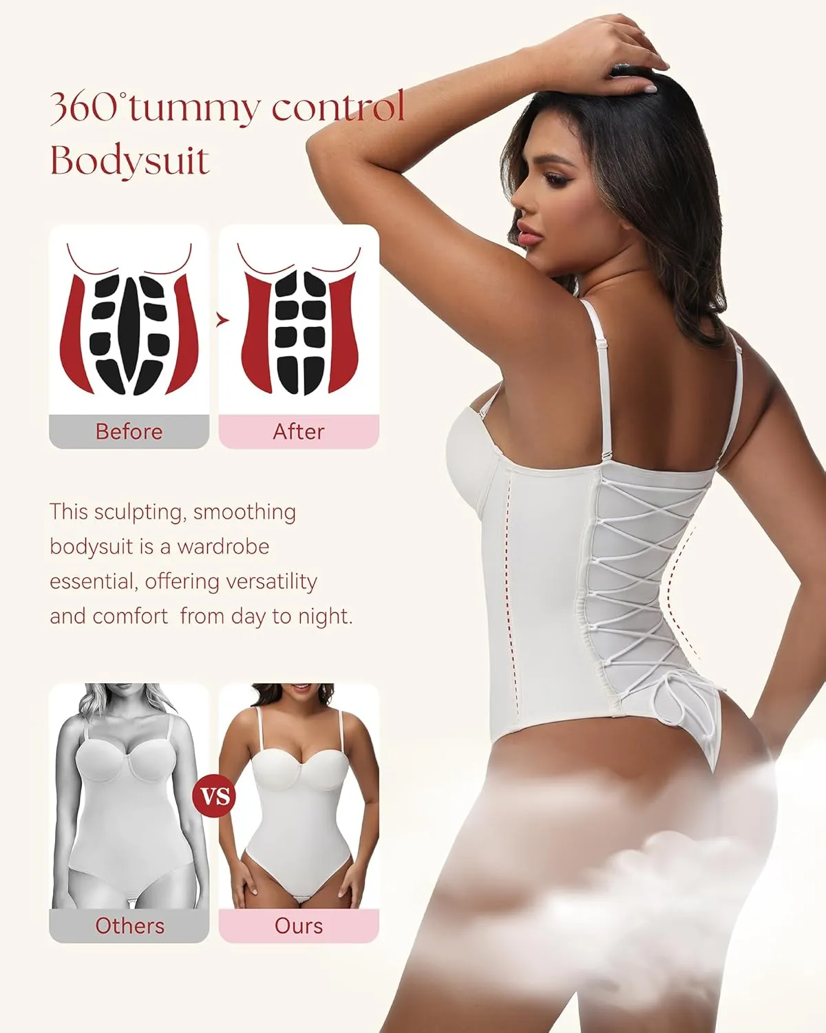 SHAPSHE Strapless Shapewear Corset Bodysuit Tops for Women Tummy Control V Neck Thong Body Shaper Going Out Outfits