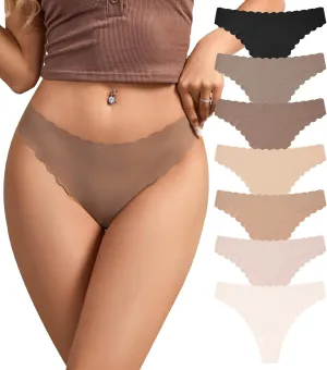 SHARICCA Womens Seamless Thongs No Show Underwear Soft Ribbed Invisible Panties Wave Edge Multi Pack
