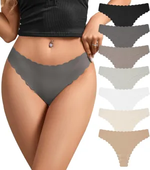 SHARICCA Womens Seamless Thongs No Show Underwear Soft Ribbed Invisible Panties Wave Edge Multi Pack