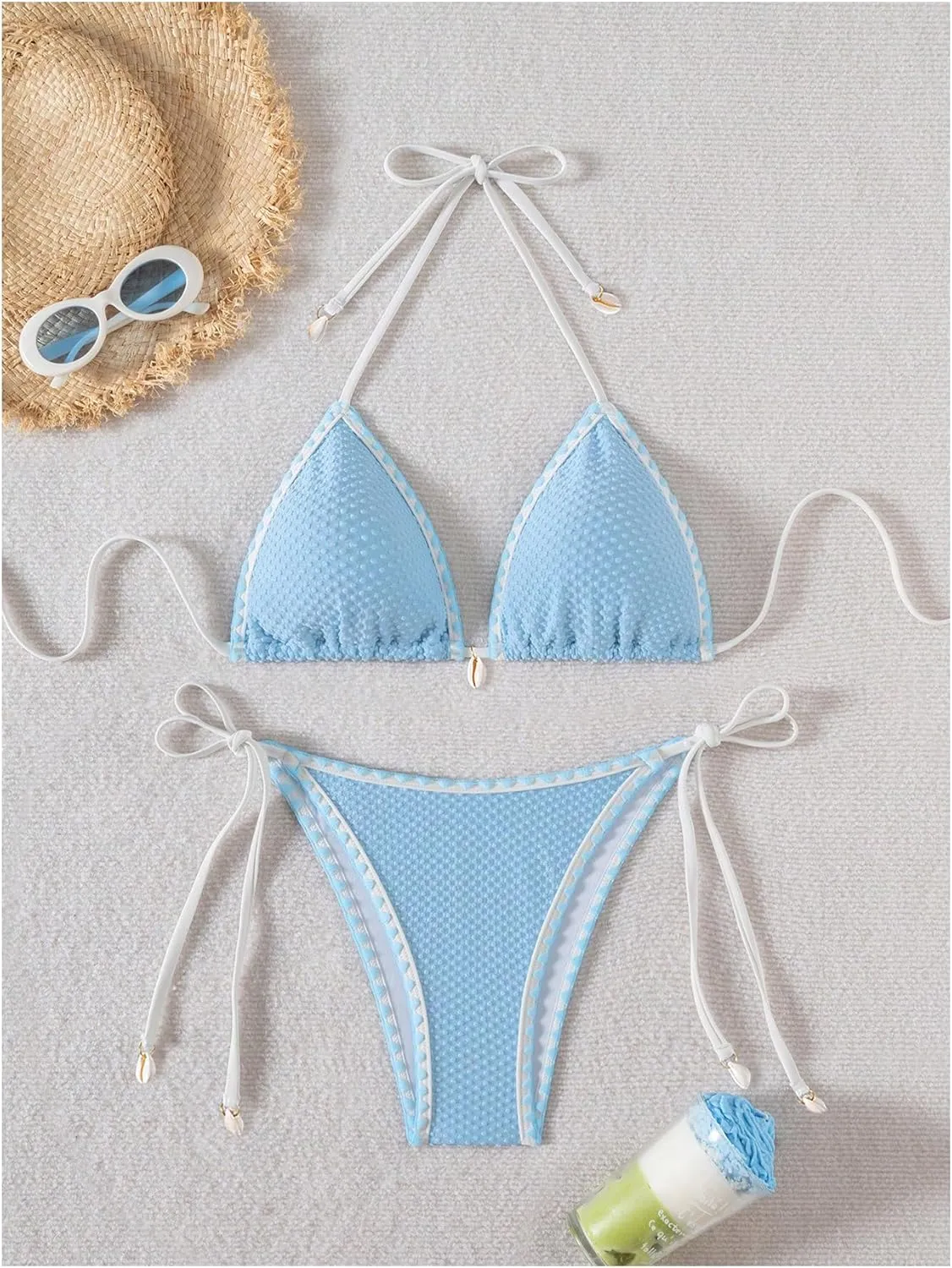 SHENHE Women's 2 Piece Triangle Beach Bikini Sets Color Block Halter Swimsuit Bathing Suit