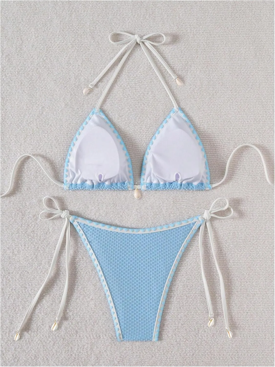 SHENHE Women's 2 Piece Triangle Beach Bikini Sets Color Block Halter Swimsuit Bathing Suit