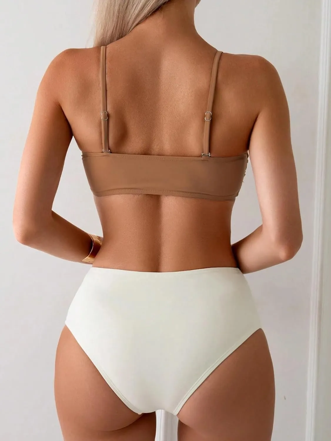 SherryDC Women's Solid Scoop Neck Push Up Padded Brazilian Thong Bikini Swimsuit Bathing Suit