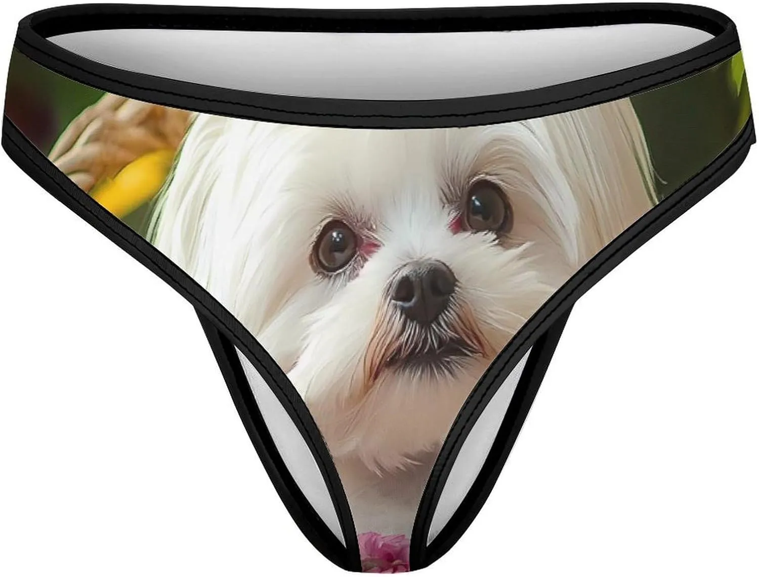 Shih Tzu Dog Flower Basket Women Thongs Ice Silk Panties No Show T-back Breathable Briefs