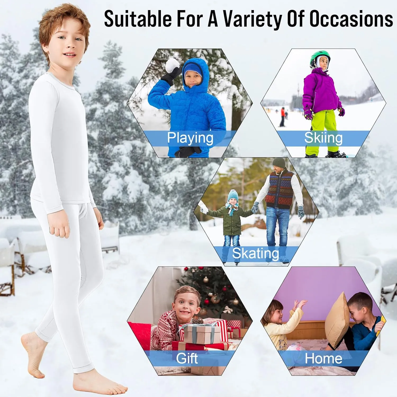 Silkfly Boys Thermal Underwear Set Base Layer Fleece Lined Underwear for Kids Shirt and Pants for Boys Winter