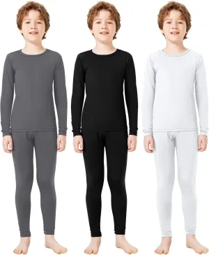 Silkfly Boys Thermal Underwear Set Base Layer Fleece Lined Underwear for Kids Shirt and Pants for Boys Winter
