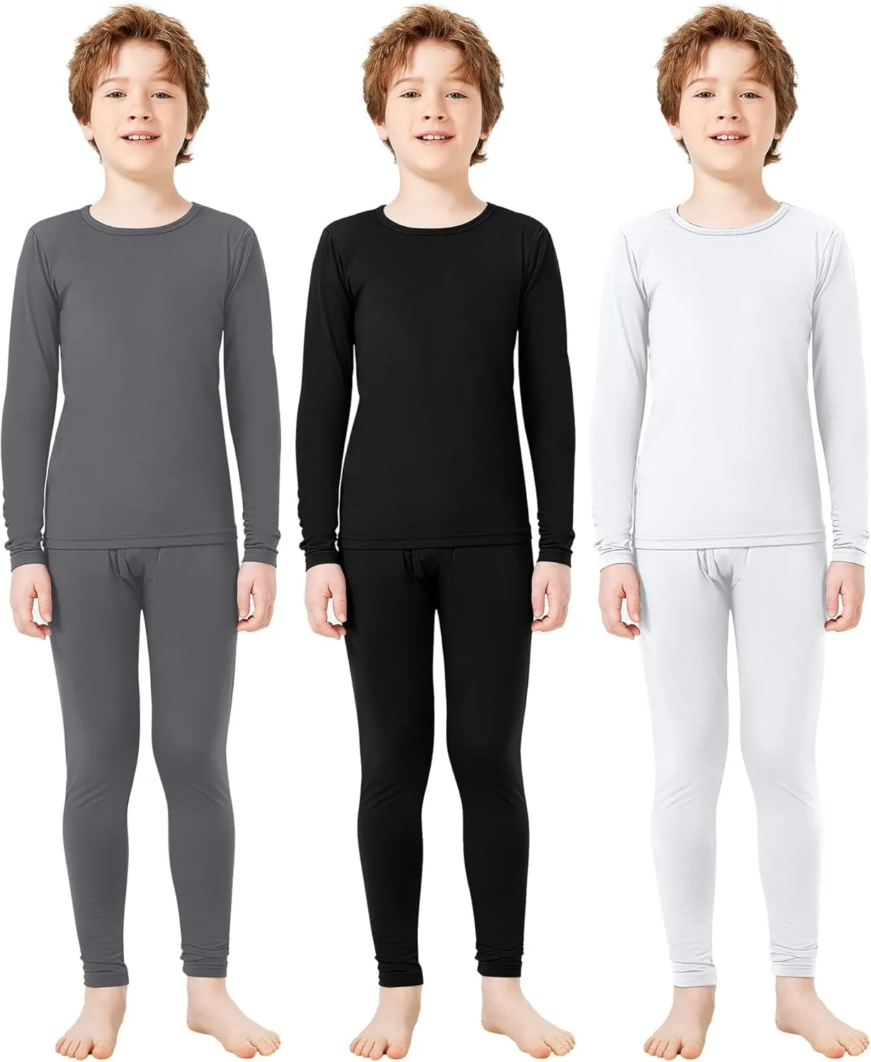 Silkfly Boys Thermal Underwear Set Base Layer Fleece Lined Underwear for Kids Shirt and Pants for Boys Winter