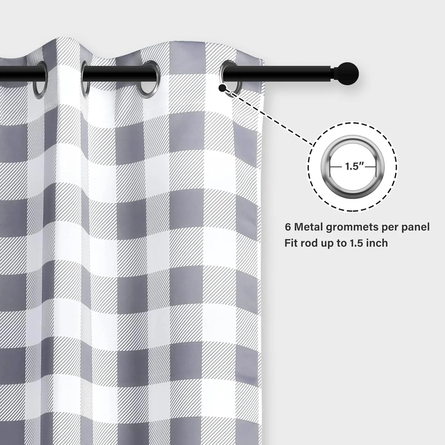 Simple Deluxe Buffalo Check Blackout Curtains Panels for Living Room, Bedroom Farmhouse Courtyard Style Room Darkening Thermal Insulated Plaid Grommet Curtain, 37" W x 84" L, White and Gray