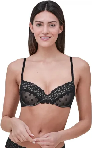 Skarlett Blue Dare Fully Adjustable Comfortable Everyday Demi T Shirt Bra with Dotted Stretch Lace and Foam Pads