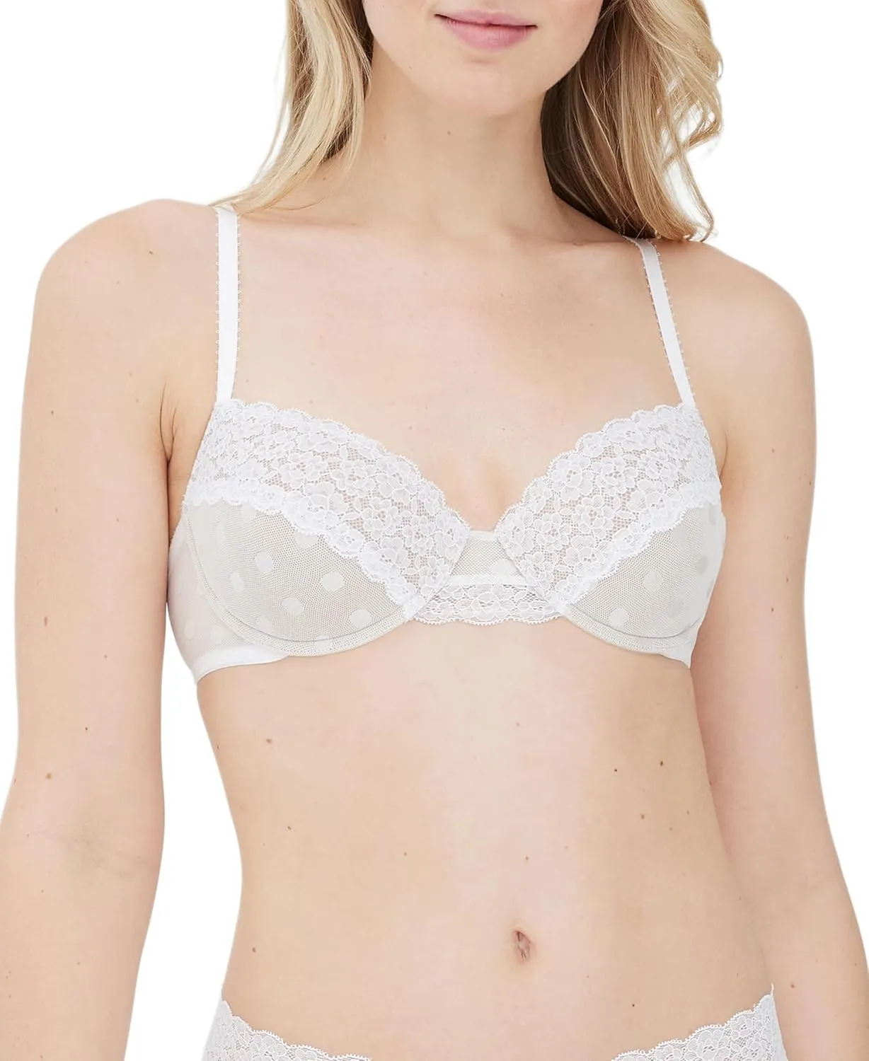 Skarlett Blue Dare Fully Adjustable Comfortable Everyday Demi T Shirt Bra with Dotted Stretch Lace and Foam Pads