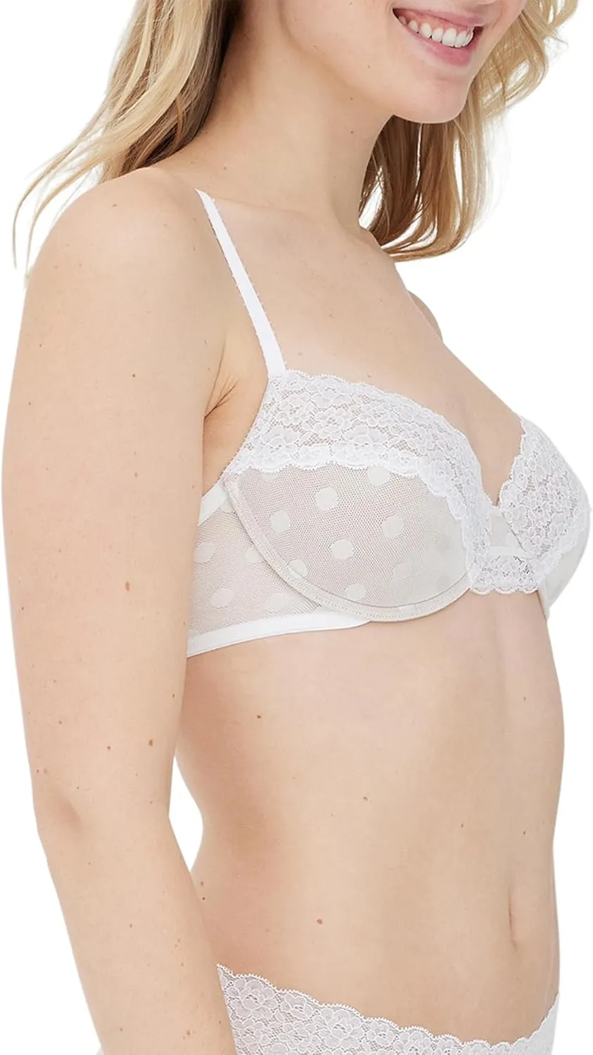 Skarlett Blue Dare Fully Adjustable Comfortable Everyday Demi T Shirt Bra with Dotted Stretch Lace and Foam Pads