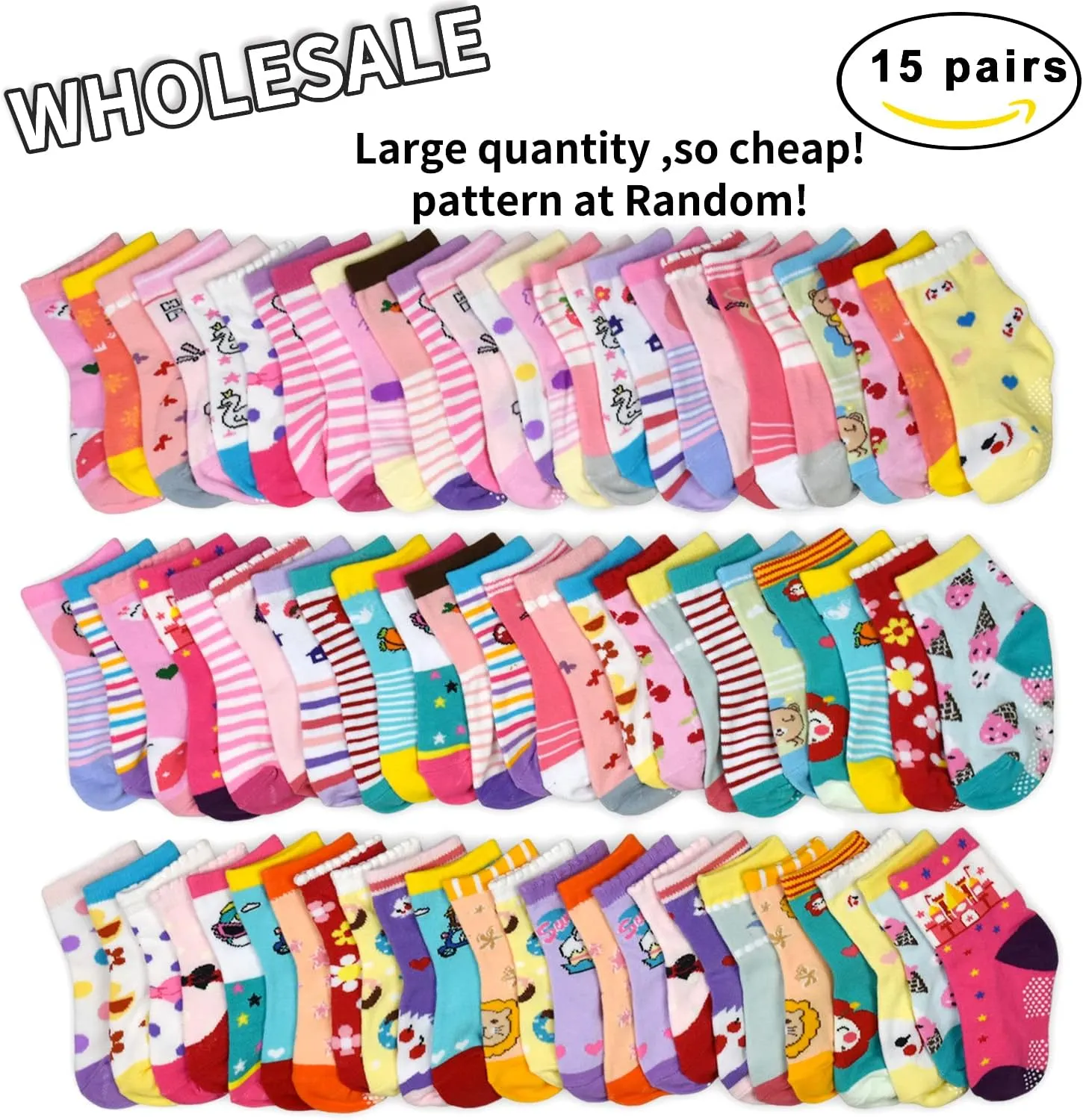 SkiBeaut Toddlers Kids Non Slip Socks Grips Sticky Slippery Crew Socks for 1-7 Years Old 12 Pairs Children Boys Girls Socks
