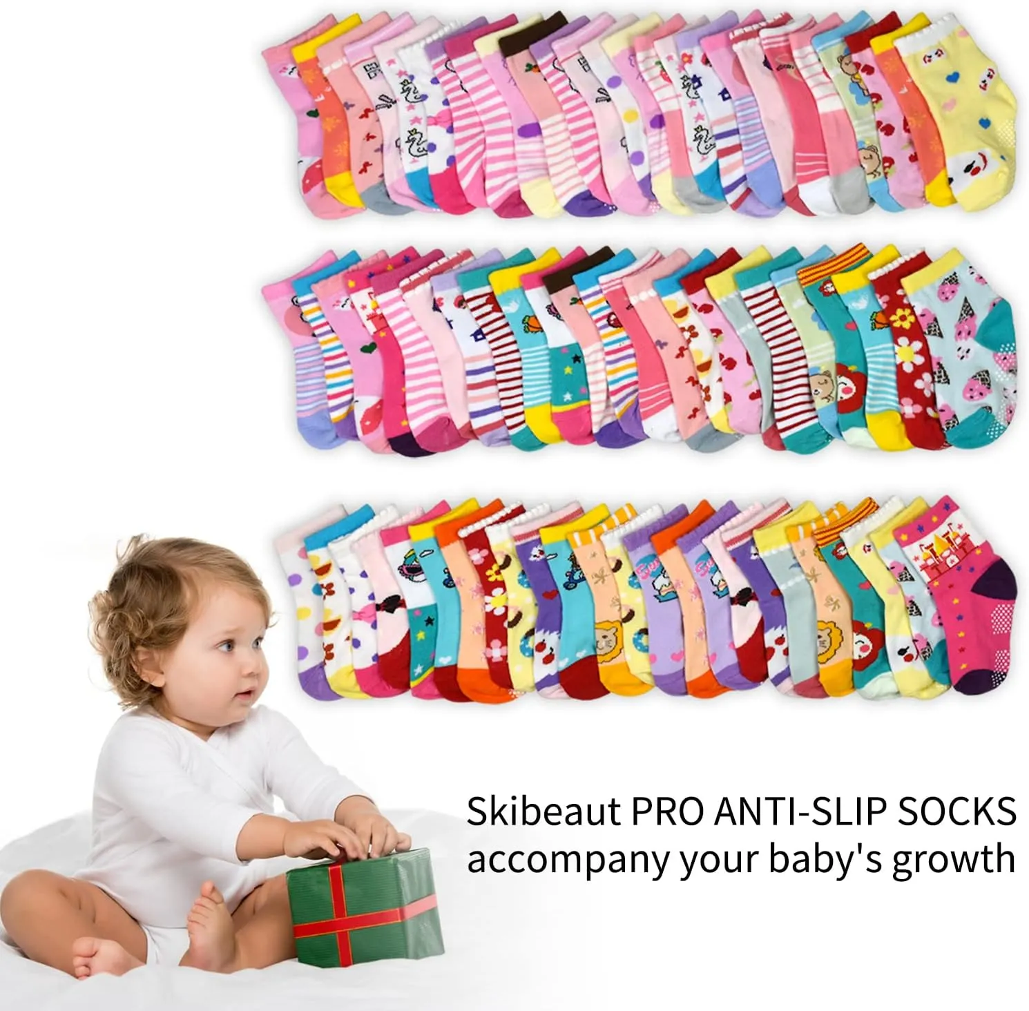 SkiBeaut Toddlers Kids Non Slip Socks Grips Sticky Slippery Crew Socks for 1-7 Years Old 12 Pairs Children Boys Girls Socks